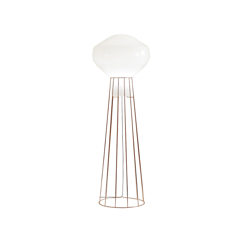 Black/Rose Gold Geometrical Floor Light with Dome Cage Simple 1 Bulb Metal Stand Up Lamp for Living Room Clearhalo 'Floor Lamps' 'Lamps' Lighting' 988673