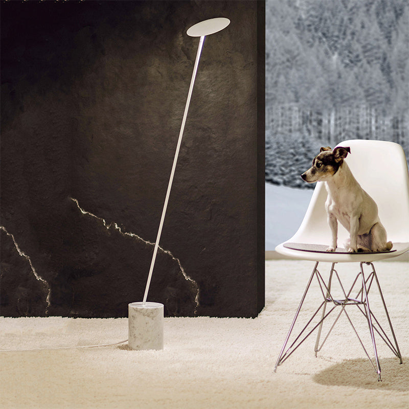 Circle Floor Reading Lamp Contemporary Metallic White/Black LED Stand Up Light with Column Base White Clearhalo 'Floor Lamps' 'Lamps' Lighting' 988680