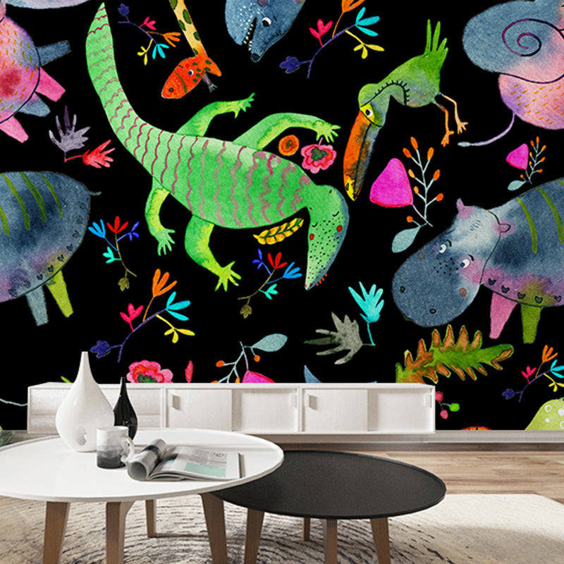 Original Multicolored Amphibian Mural for Commercial Use, Non-Woven Material Clearhalo 'Wall Decor' 'Wall Mural' 990346