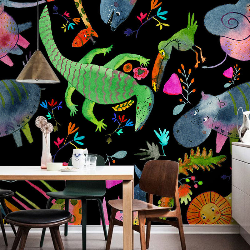 Original Multicolored Amphibian Mural for Commercial Use, Non-Woven Material Clearhalo 'Wall Decor' 'Wall Mural' 990347