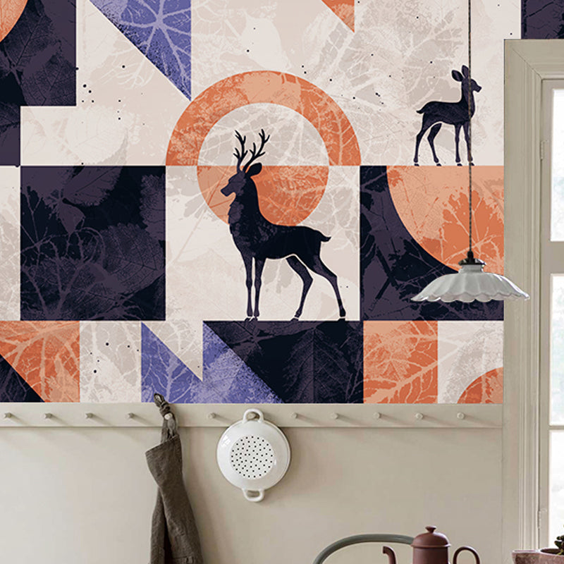 Decorative Deer and Geometries Mural Non-Woven Fabric Minimalist Wall Art for Living Room Clearhalo 'Wall Decor' 'Wall Mural' 990367