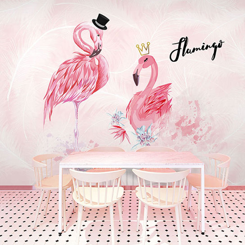 Water-Resistant Flamingo Wall Decor Customized Nordic Mural Wallpaper in Pink for Coffee Shop Clearhalo 'Wall Decor' 'Wall Mural' 990391