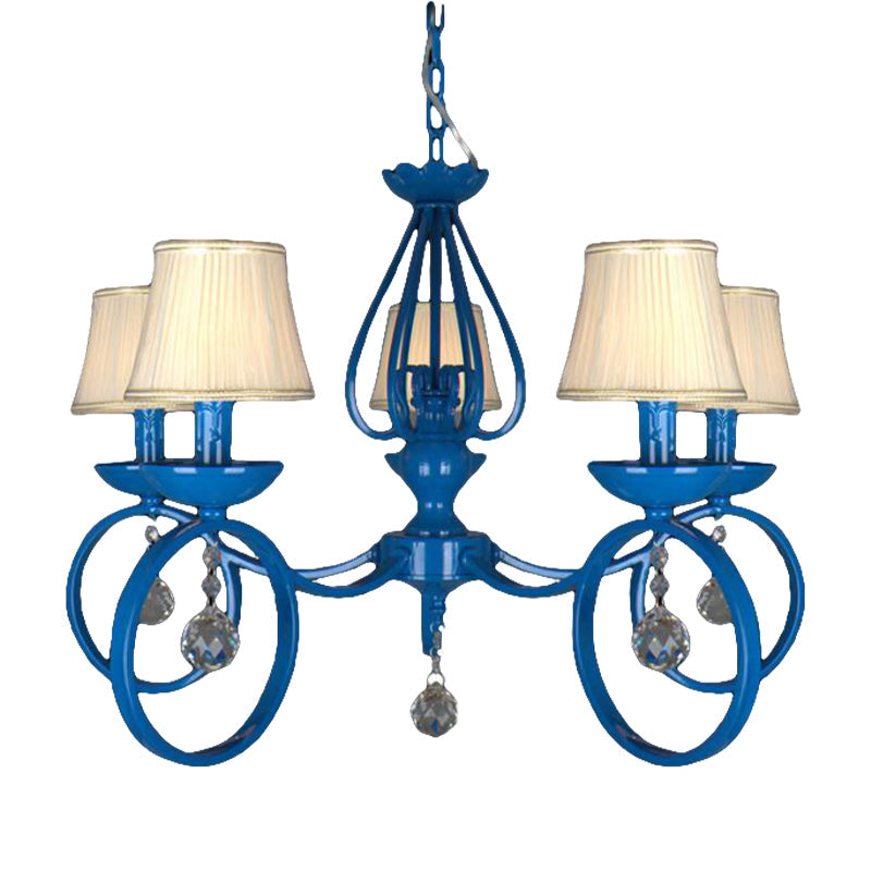 Fabric Blue Pendant Lamp Cone 5/6/8 Lights Classic Chandelier Light Fixture for Living Room with Crystal Draping Clearhalo 'Ceiling Lights' 'Chandeliers' Lighting' options 990793