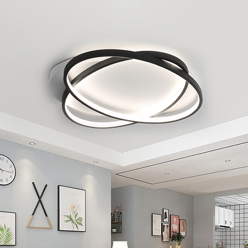 Black Ellipse Crossed Ceiling Light Modernist Acrylic Thin Flush Mount LED Lighting in Warm/White Light for Bedroom, 20.5