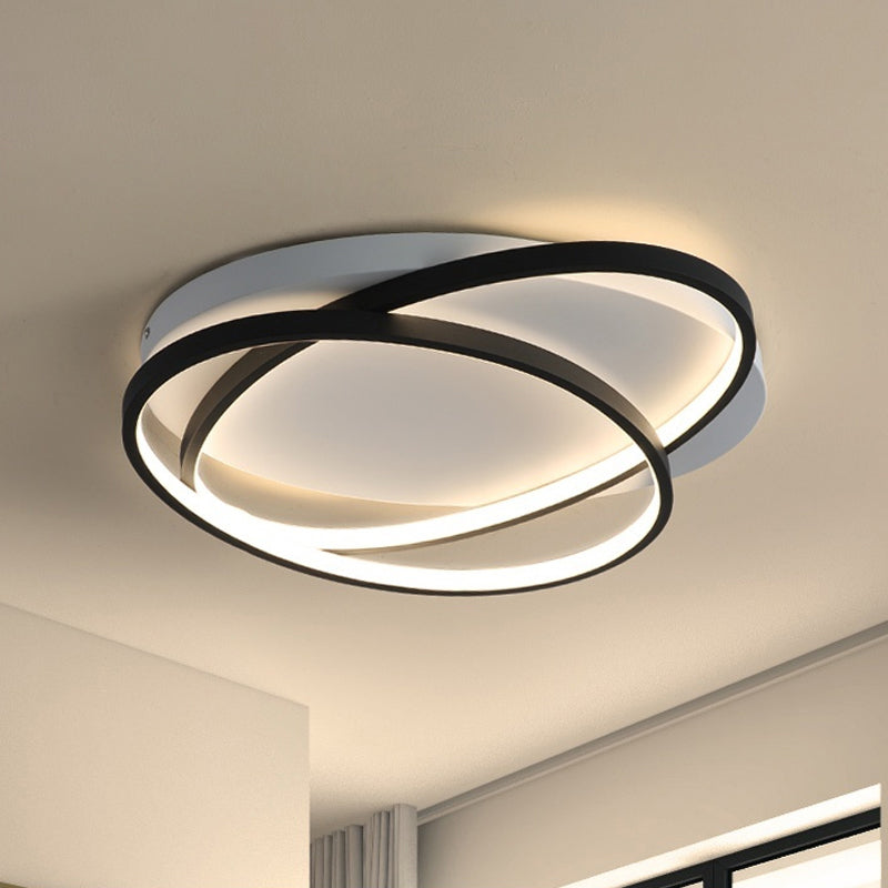 Black Ellipse Crossed Ceiling Light Modernist Acrylic Thin Flush Mount LED Lighting in Warm/White Light for Bedroom, 20.5