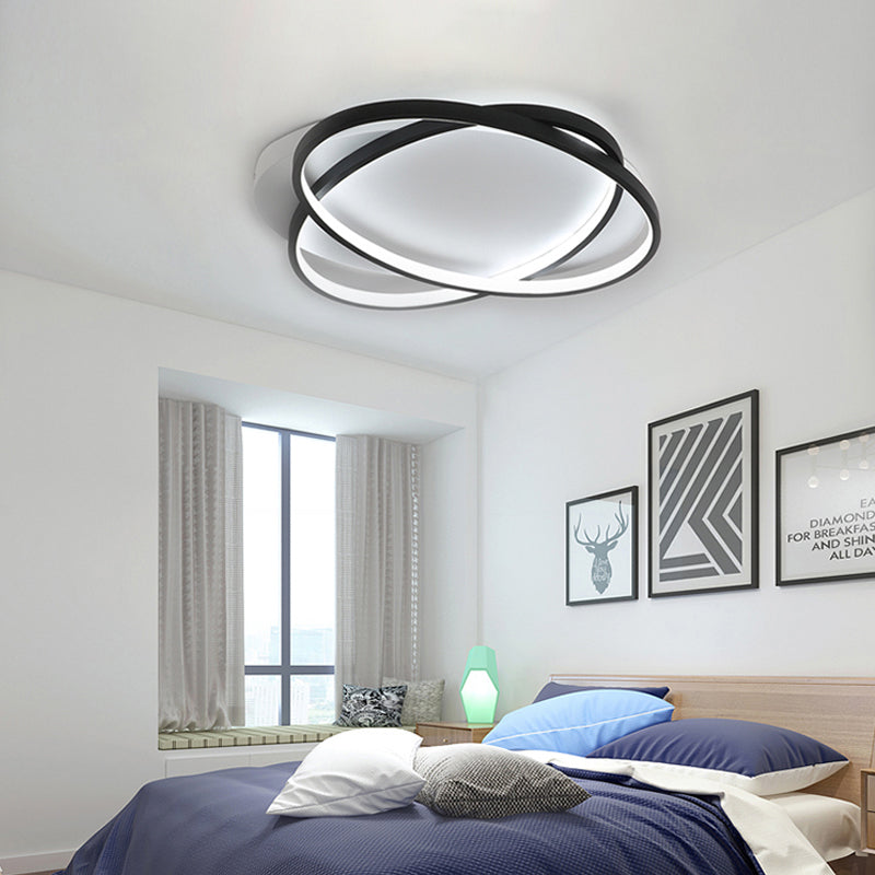 Black Ellipse Crossed Ceiling Light Modernist Acrylic Thin Flush Mount LED Lighting in Warm/White Light for Bedroom, 20.5