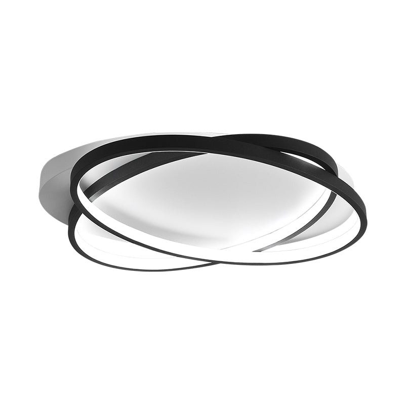 Black Ellipse Crossed Ceiling Light Modernist Acrylic Thin Flush Mount LED Lighting in Warm/White Light for Bedroom, 20.5