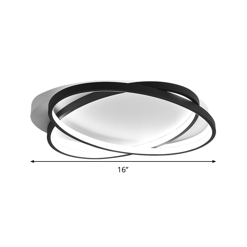 Black Ellipse Crossed Ceiling Light Modernist Acrylic Thin Flush Mount LED Lighting in Warm/White Light for Bedroom, 20.5