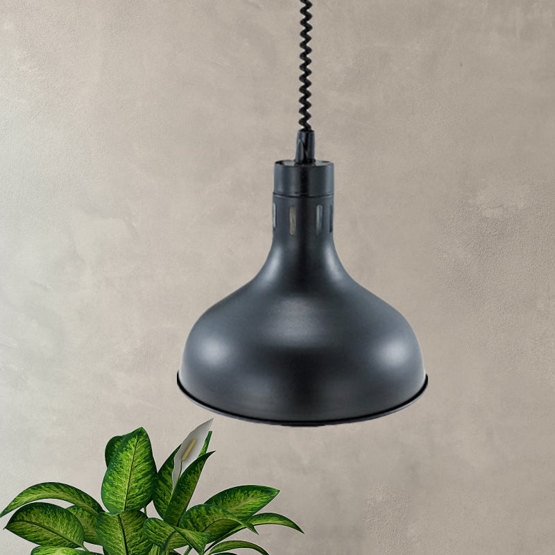 1 Light Extendable Pendant Lighting with Dome Shade Metal Retro Style Kitchen Hanging Lamp in Black, 7