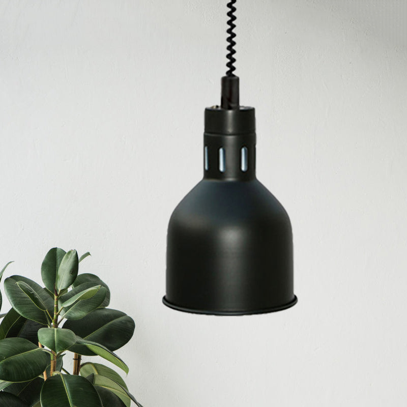 1 Light Extendable Pendant Lighting with Dome Shade Metal Retro Style Kitchen Hanging Lamp in Black, 7