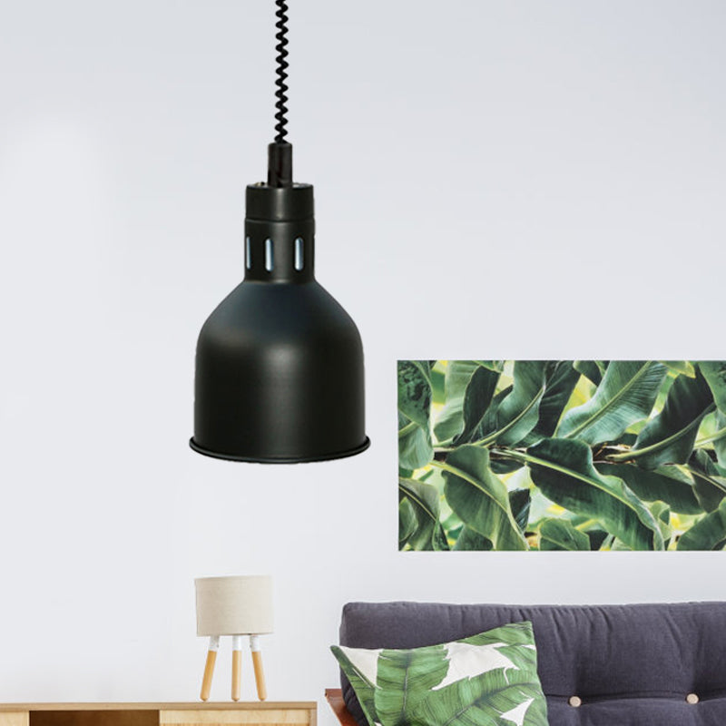 1 Light Extendable Pendant Lighting with Dome Shade Metal Retro Style Kitchen Hanging Lamp in Black, 7