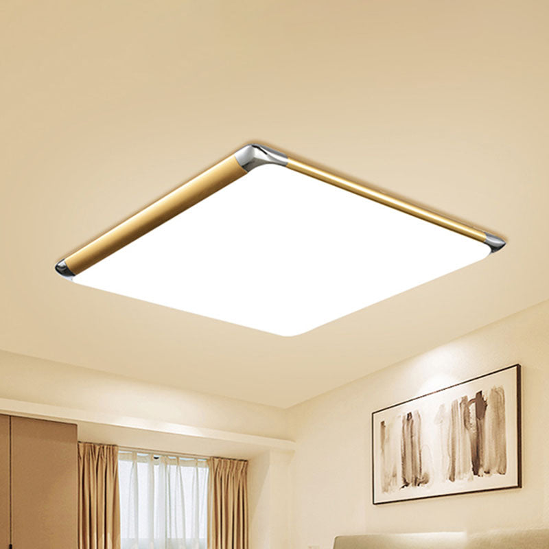 Ultra-Thin Square Flush Mount with Acrylic Shade Gold Integrated LED Bedroom Flush Mount Light in Warm/White, 18