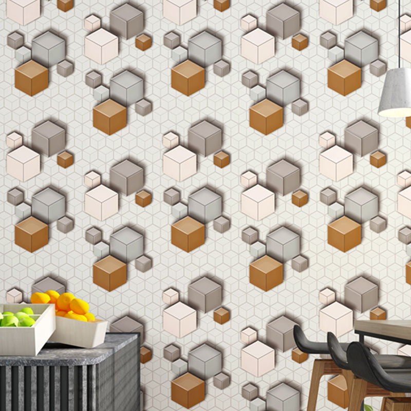 Simple 3D Print Cube Wallpaper Roll for Living Room, Grey and White, 33 ft. x 20.5 in Clearhalo 'Wall Decor' 'Wallpaper' 991537