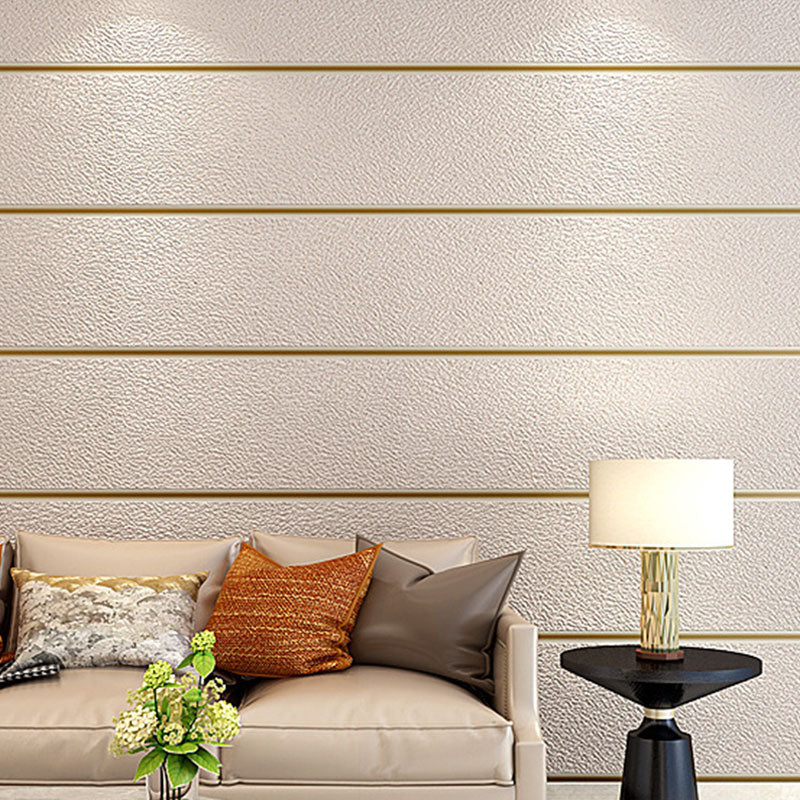 Minimalist Horizontal Stripe Wall Decor in Natural Color Bedroom Flock Fabric Wallpaper, 33' x 20.5