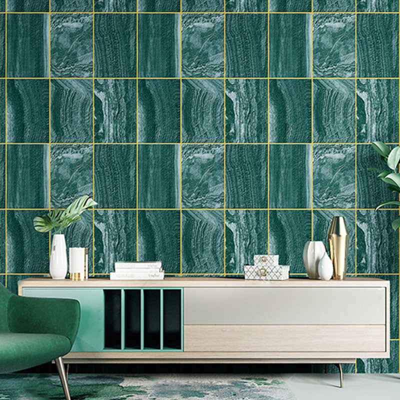 Contemporary Wallpaper Roll for Dining Room Decor with Marble Effect and Rectangle Design in Green Green Clearhalo 'Modern wall decor' 'Modern' 'Wallpaper' Wall Decor' 991600