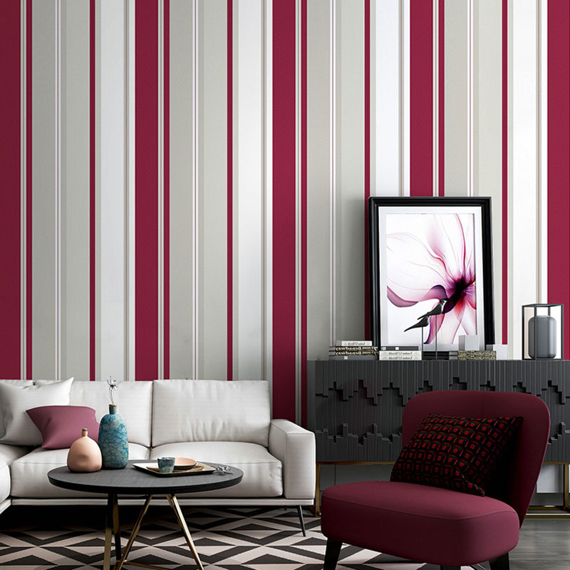 Vertical Stripe Wall Art 900 Wallpaper Roll for Coffee Shop Decoration, 33-foot x 20.5-inch Burgundy Clearhalo 'Modern wall decor' 'Modern' 'Wallpaper' Wall Decor' 992100