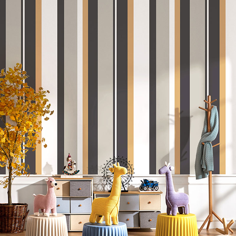 Broad Vertical Stripe Wall Covering for Home Decoration in Neutral Color, 33'L x 20.5