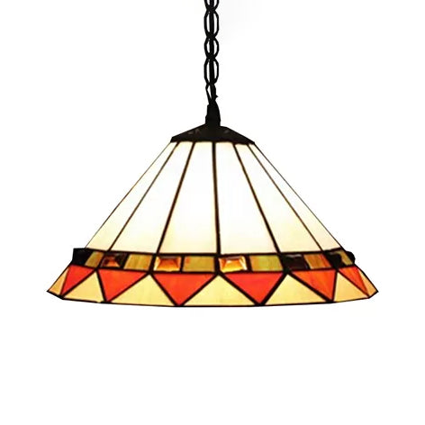 Tiffany-Style Fish Tail/Gem/Triangle Pendulum Light 2 Heads Handcrafted Art Glass Suspension Lamp in Beige Beige Triangle B Clearhalo 'Ceiling Lights' 'Industrial' 'Middle Century Pendants' 'Pendant Lights' 'Pendants' 'Tiffany close to ceiling' 'Tiffany Pendants' 'Tiffany' Lighting' 9923