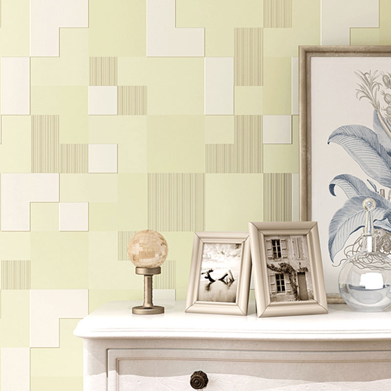 Yellow and White Square Wallpaper Water-Resistant Wall Covering for Accent Wall, Non-Pasted Champagne Clearhalo 'Wall Decor' 'Wallpaper' 992516