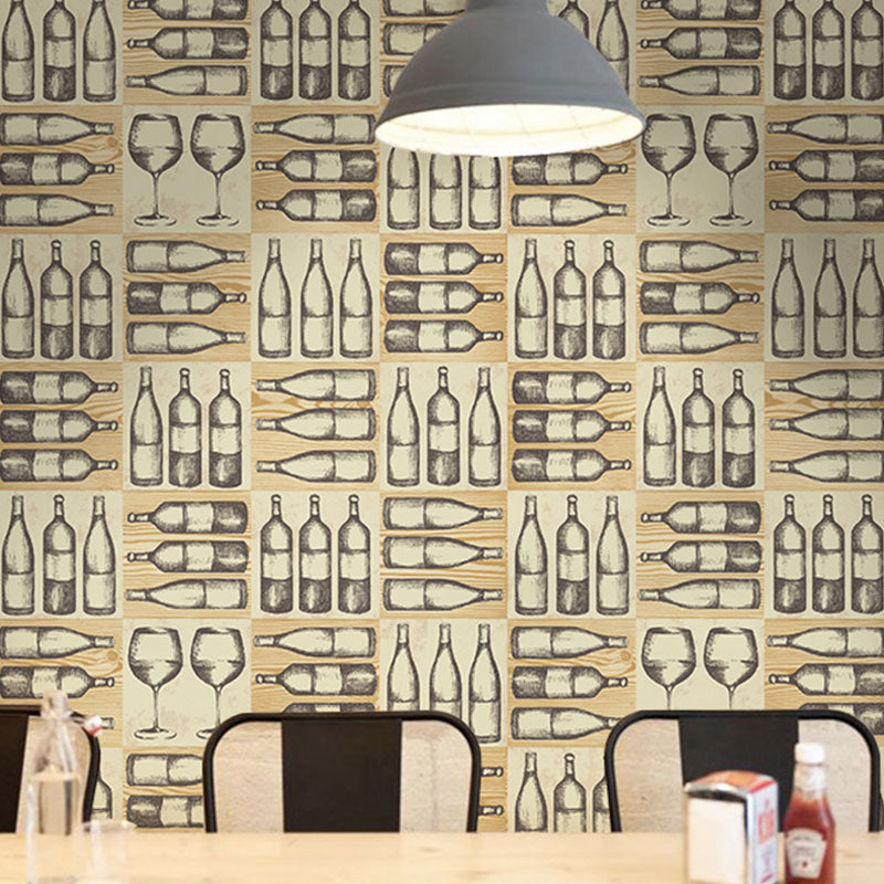 Wine Bottles Wallpaper Roll for Coffee Shop Decor in Natural Color, 20.5