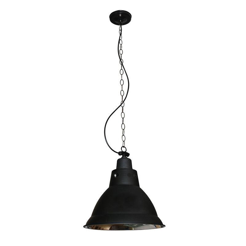 1 Light Dome Pendant Lighting Farmhouse Black Finish Metal Hanging Lamp with Chain for Stairway, 12